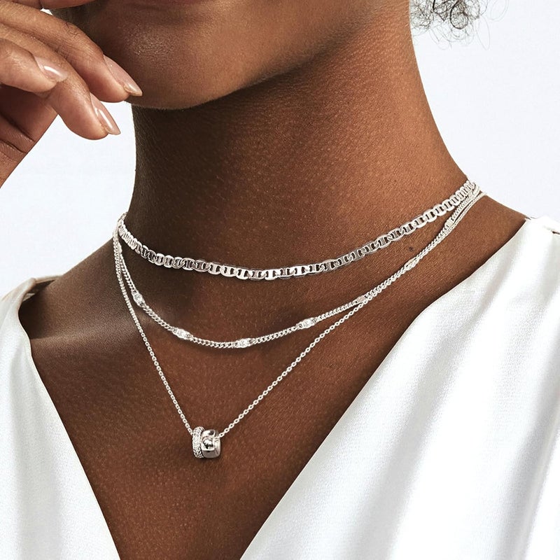 OGD Store Layered CZ Rondelle Pendant Necklaces for Women, 14K Gold Plated Trendy Mariner Chain Dainty Circle Rondelle Pendant Choker Necklace for Women Two-Toned Cubic Zirconia Gold Necklace - Image 2